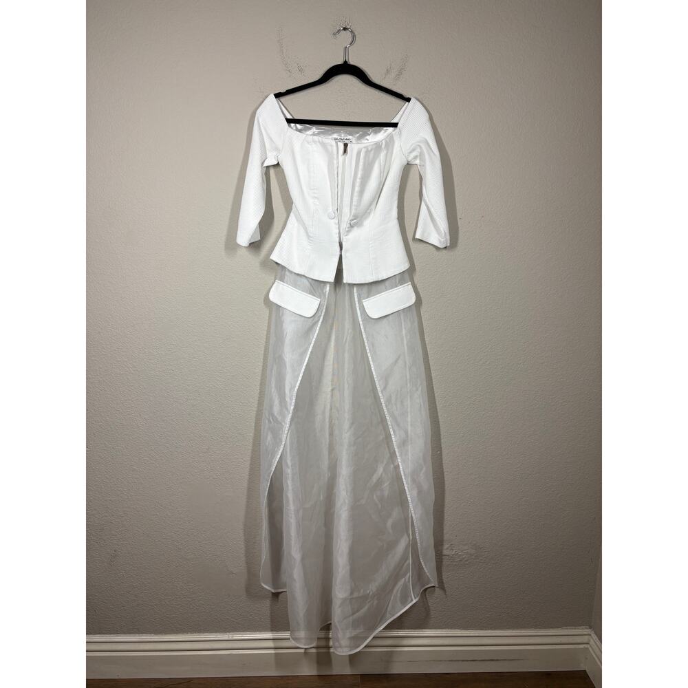 John Paul Ataker Size 40/6 US Crop Jacket With Organza Overskirt White